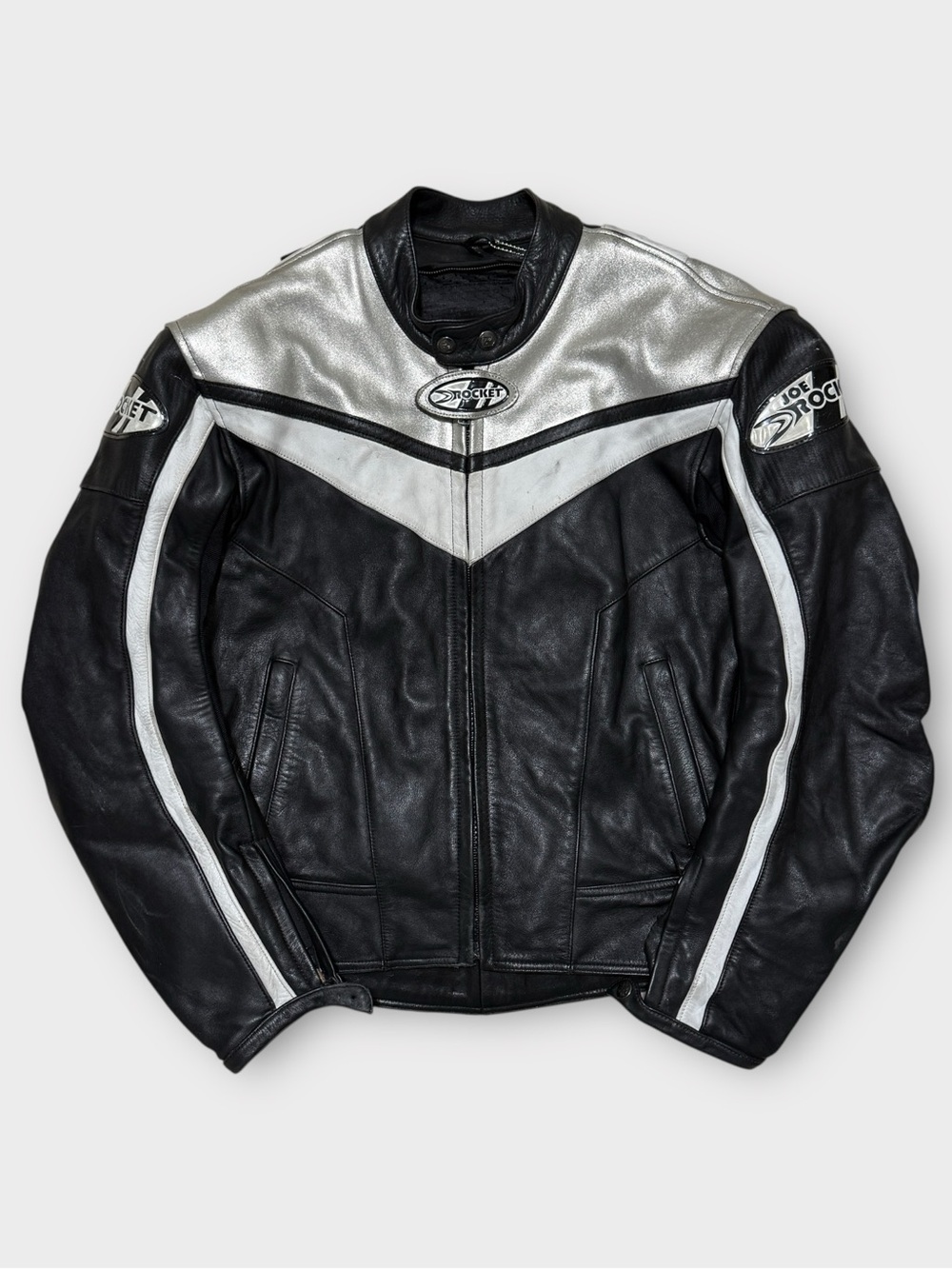 Joe Rocket Black & Silver Oversized Leather Motorcycle Jacket